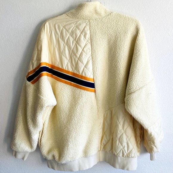 Nike sports cream striped sherpa full zip quilted oversized patchwork jacket - Picture 2 of 6